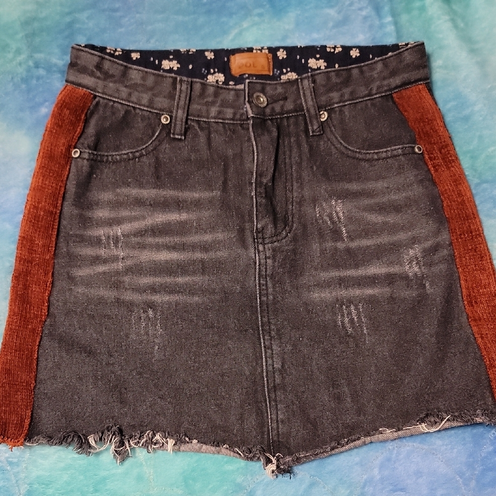Dollhouse Black and Brown Denim Mini Skirt